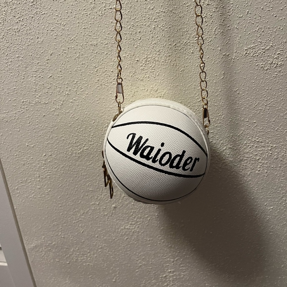 Waioder Basketball-Shaped White Faux Leather Crossbody Bag Purse Coinpurse